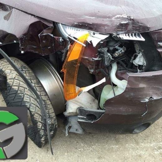 Dark red SUV with heavy front-end collision damage